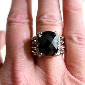 David Yurman Faceted Black Onyx Cable Ring